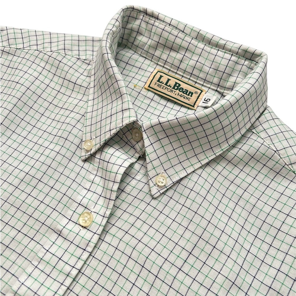 Vintage L.L. Bean Micro Plaid Pattern Casual Button Down Dress Shirt Men's Sz 16